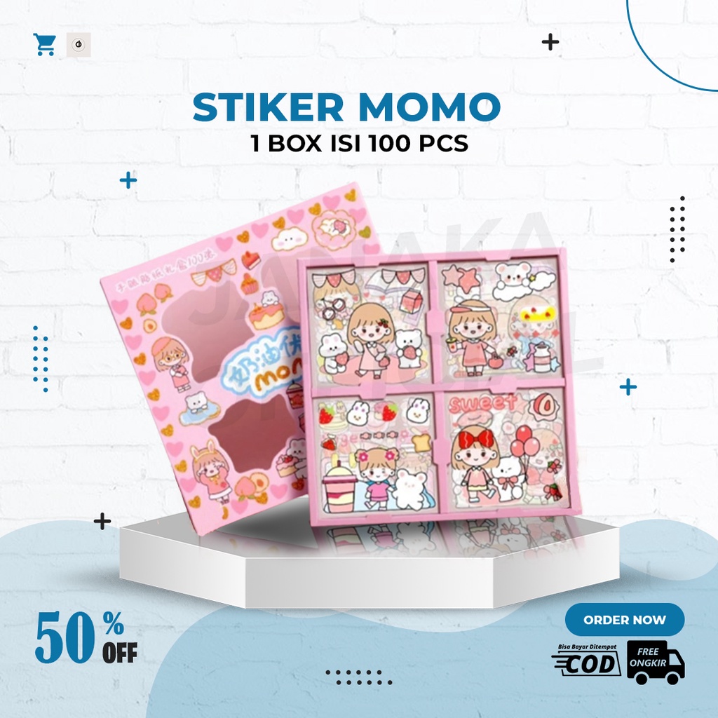 

Sticker Momo Stiker Waterproof 100 Lembar 1 Box Motif Kartun Korea