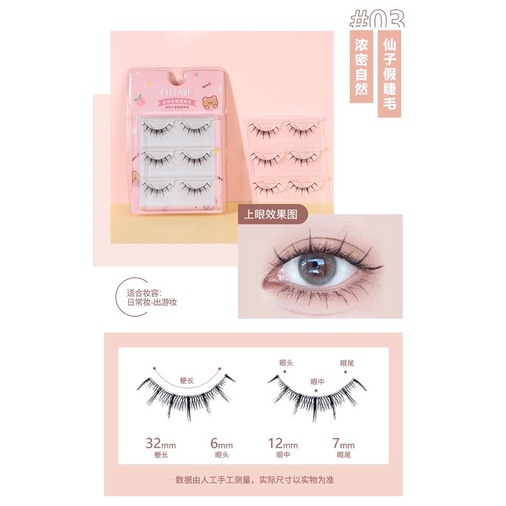 3 PASANG Natural False Eyelashes Thin Band Short HandMade Lighte Soft EyelashCosplay Korean Fashion Wispy Extension Makeup Tools