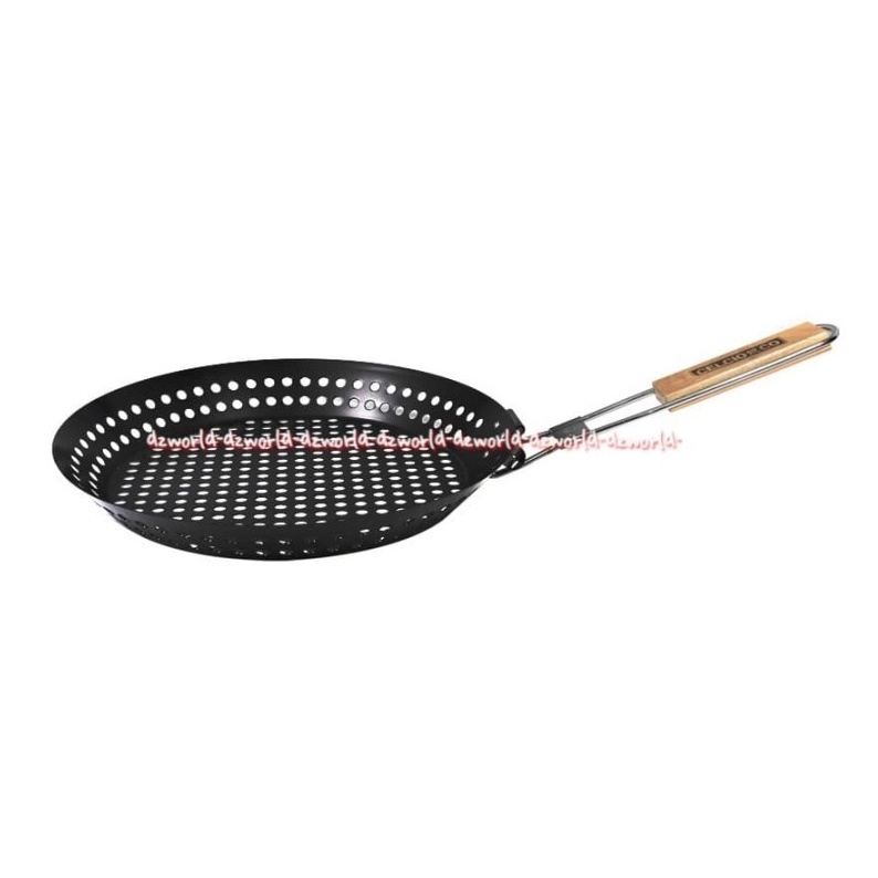 Celcio &amp; Co Bbq Accessories Barbeque Wok With Handle Alat Panggang Dengan Tangkai Tekuk Travel Traveling Panci Wajan Lubang Untuk Barbeque Panggangan