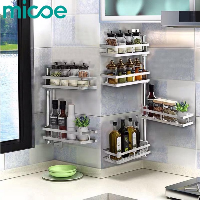 {OkaStore} MICOE Rak Dapur stainless steel Rak Putar Bebas Bor Rak Sudut 3 susun Limited