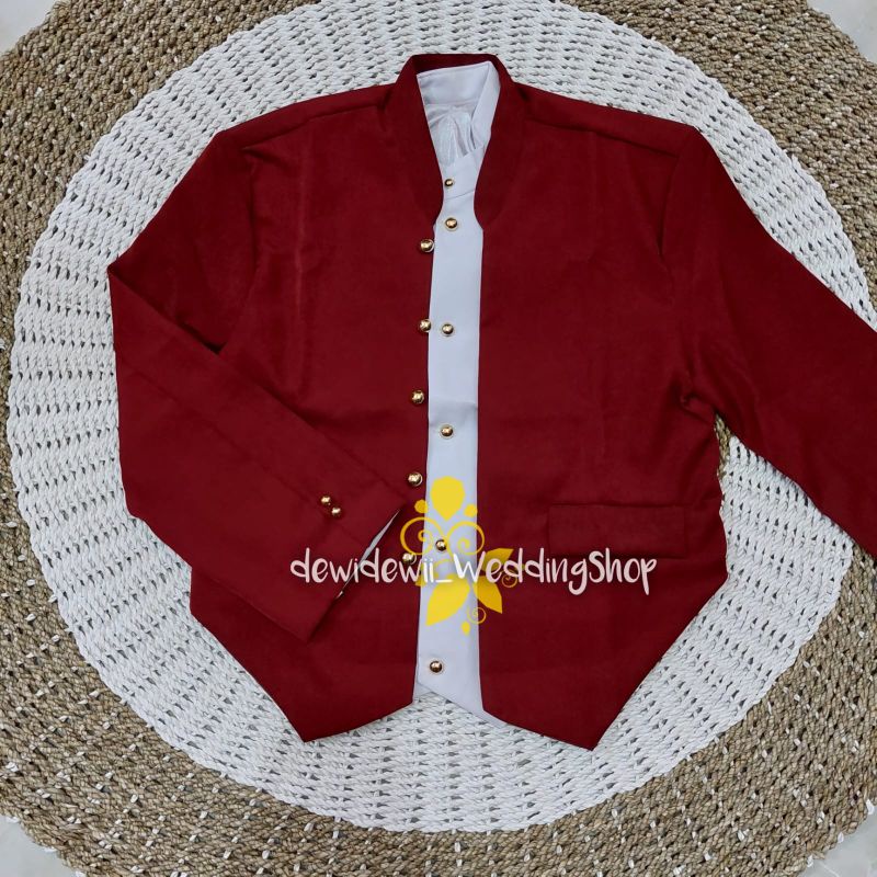 [Setelan] Beskap Hewes, Jarik + Blangkon Jogja | Warna Maroon