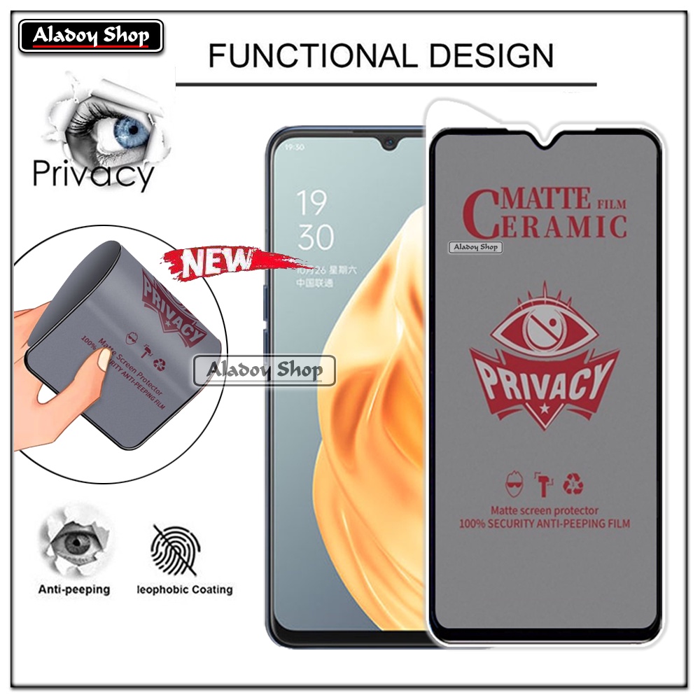 Tempered Glass Anti SPY Oppo Reno 3/A91 Anti Gores Privacy + Tempered Glass kamera dan Skin Carbon