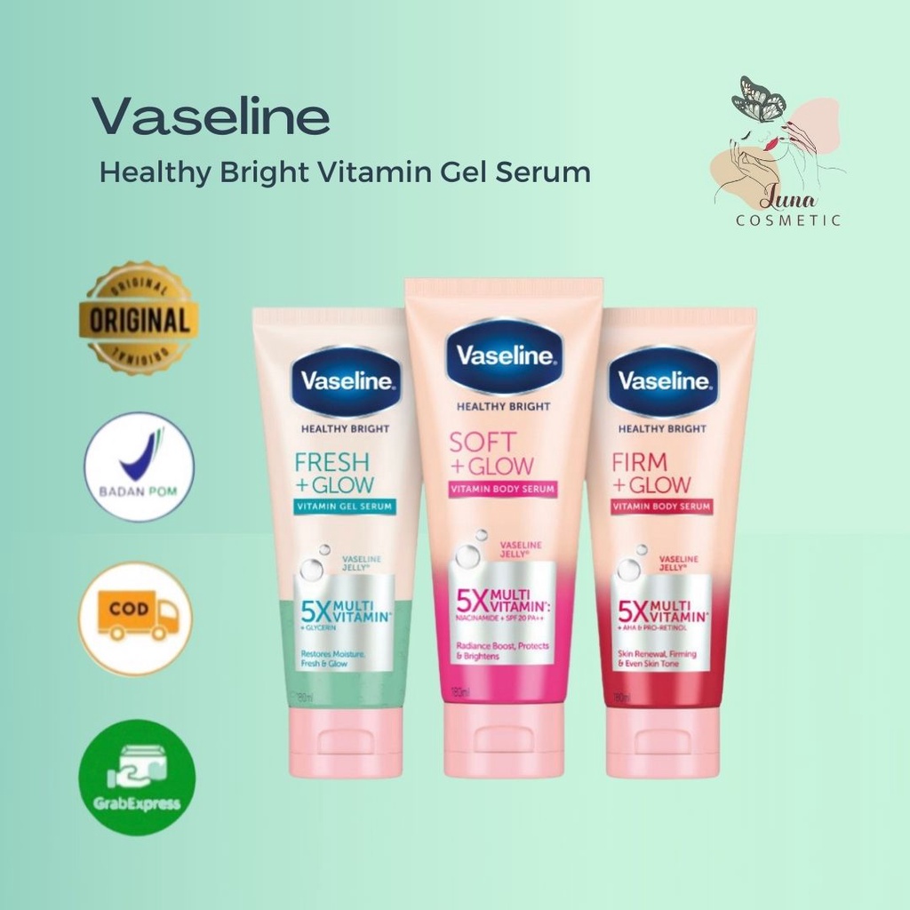 Vaseline 5X Multi Vitamin Gel Body Serum Healthy Bright Fresh I Firm + Glow I Soft + Glow 180ml