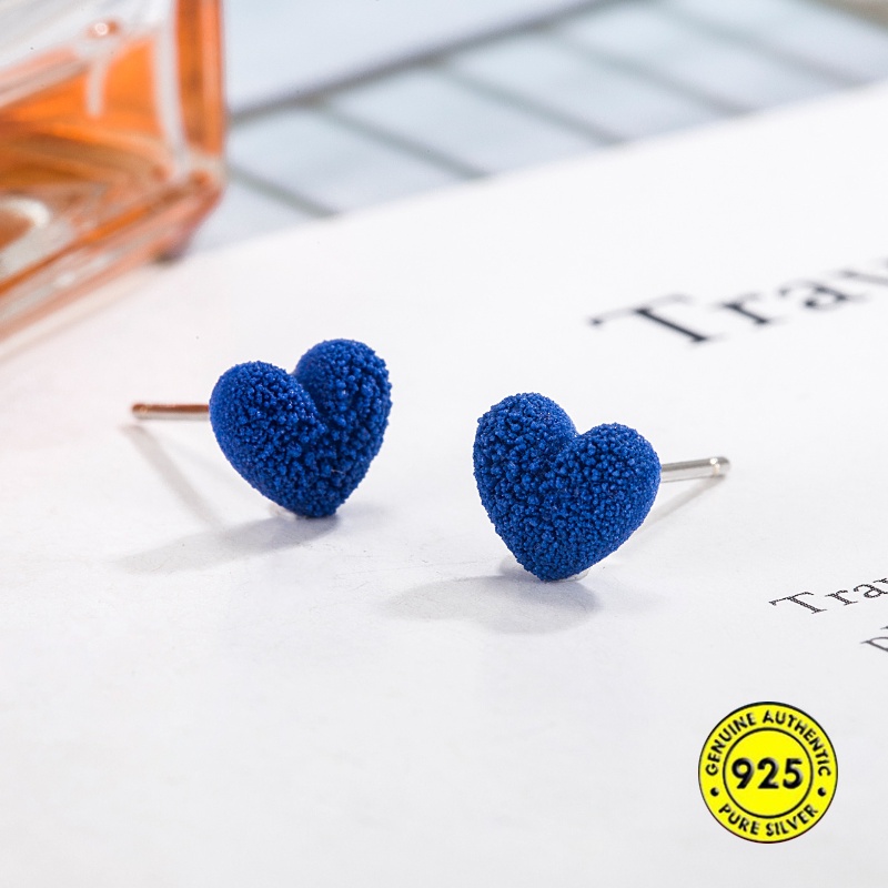 Frosted Klein Blue Stud Earrings Perempuan Musim Gugur Dingin Retro Cinta Merak Anting Biru U1417