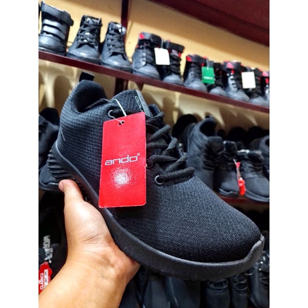 sepatu sekolah Ando ORI full hitam size 38-43