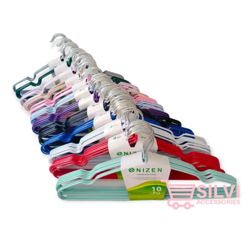 Gantungan Baju Dewasa Merek Nizen Hanger Baju Kawat Stainless Warna Pastel Terang Hitam Putih