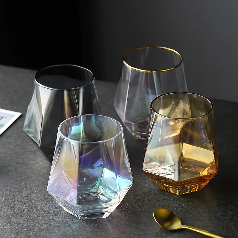 Glass Cup Wine Glass Cangkir Kaca Diamond Crystal Gelas Cangkir Minum Air Teh Kopi 310 ml