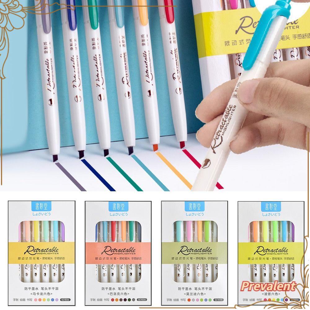 Preva 6PCS/Set Stabilo Pen Set Warna Permen Kreatif Alat Tulis Menggambar Snap Type Alat Tulis Color Pen