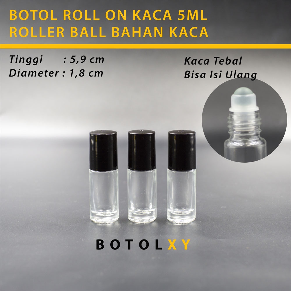 Botol Roll On 5ml Kaca Tebal Transparan - Roller KACA - Parfum Refill