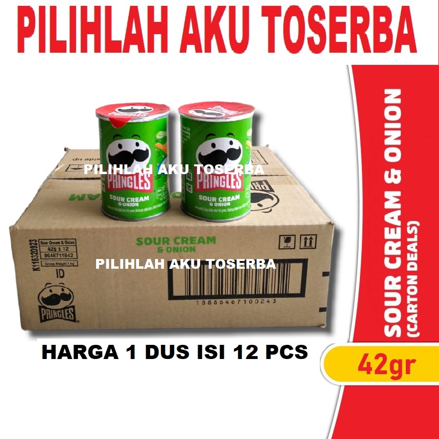 Pringles Sour Cream &amp; Onion Keripik Kentang 42 gr - ( HARGA 1 DUS isi 12 )