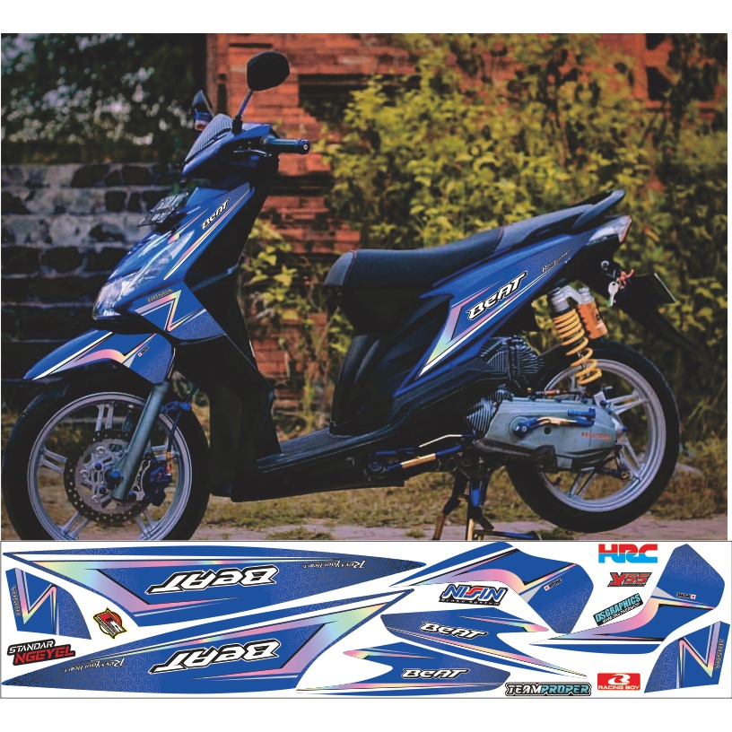 STRIPIN VARIASI BEAT KARBU WARNA BIRU LIS HOLOGRAM