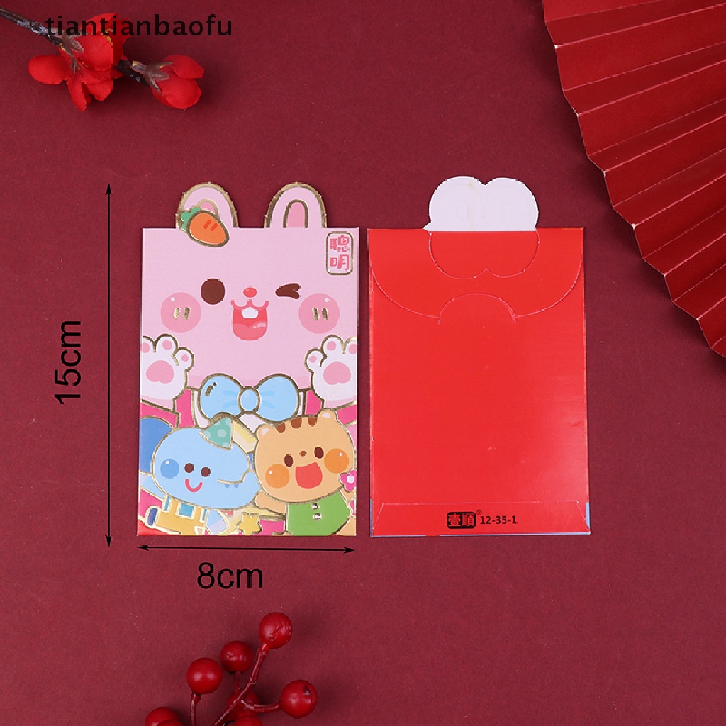 [tiantianbaofu] 6 Pcs 2023tahun Baru Kreatif Amplop Merah Kartun Kelinci Merah Paket Persediaan Butik