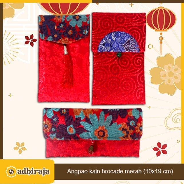 

Angpao Angpau Amplop Imlek Merah Kain Brocade Brokat Chinese New Year