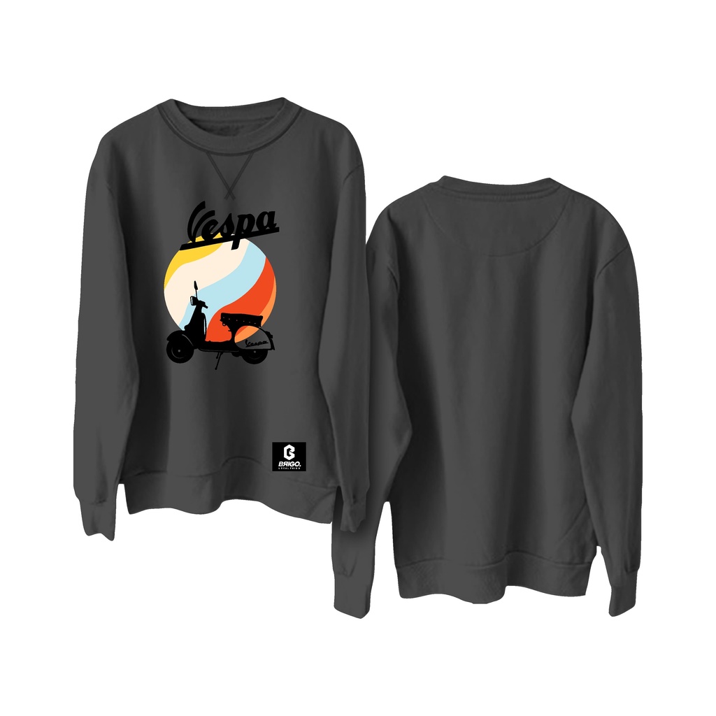 BRIGO X VESPA CLASIC Basic Sweatshirt II Sweater Crewneck Polos BRIGO X VESPA Sablon DTF Fleece Cotton M-XXL (Pria &amp; Wanita) Free stiker&amp;Gantungan Kunci