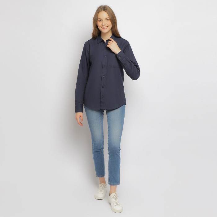 Terbaru Cuban Pjg Kemeja Wanita Lengan Panjang Polos Oxford Premium Navy Biru