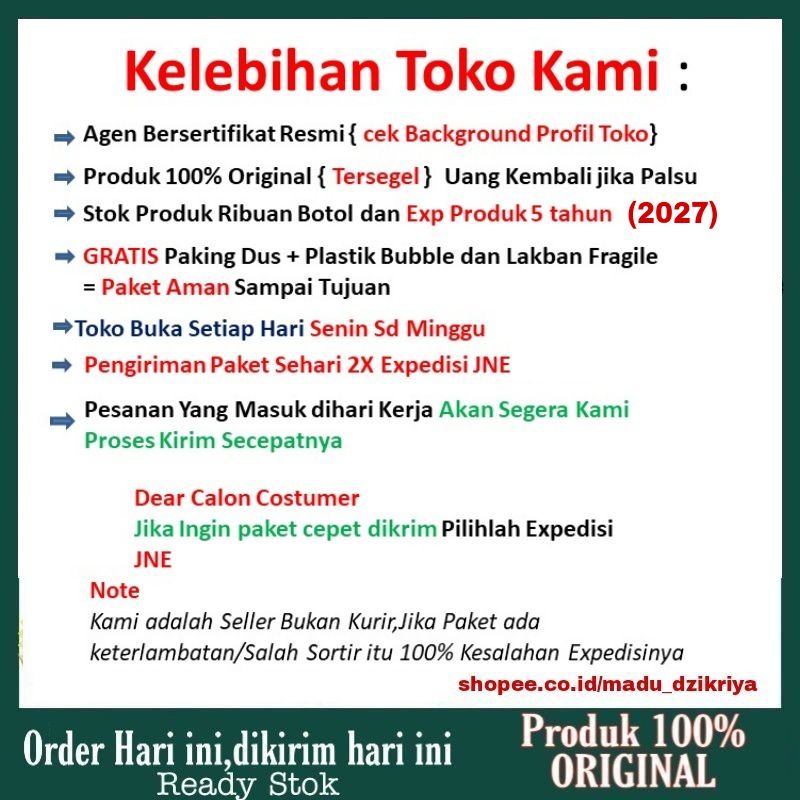 Dzikriya 100% Asli/Ori bisa COD Madu dzikriya hutan super original madu dzikriya Asli Madu dzikriya sehat dan berkah