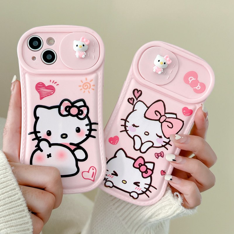 Hello Kitty Doll Push The Window Cover Soft Case iP iPhone 11 12 13 14 Pro Max Pink Casing Apple