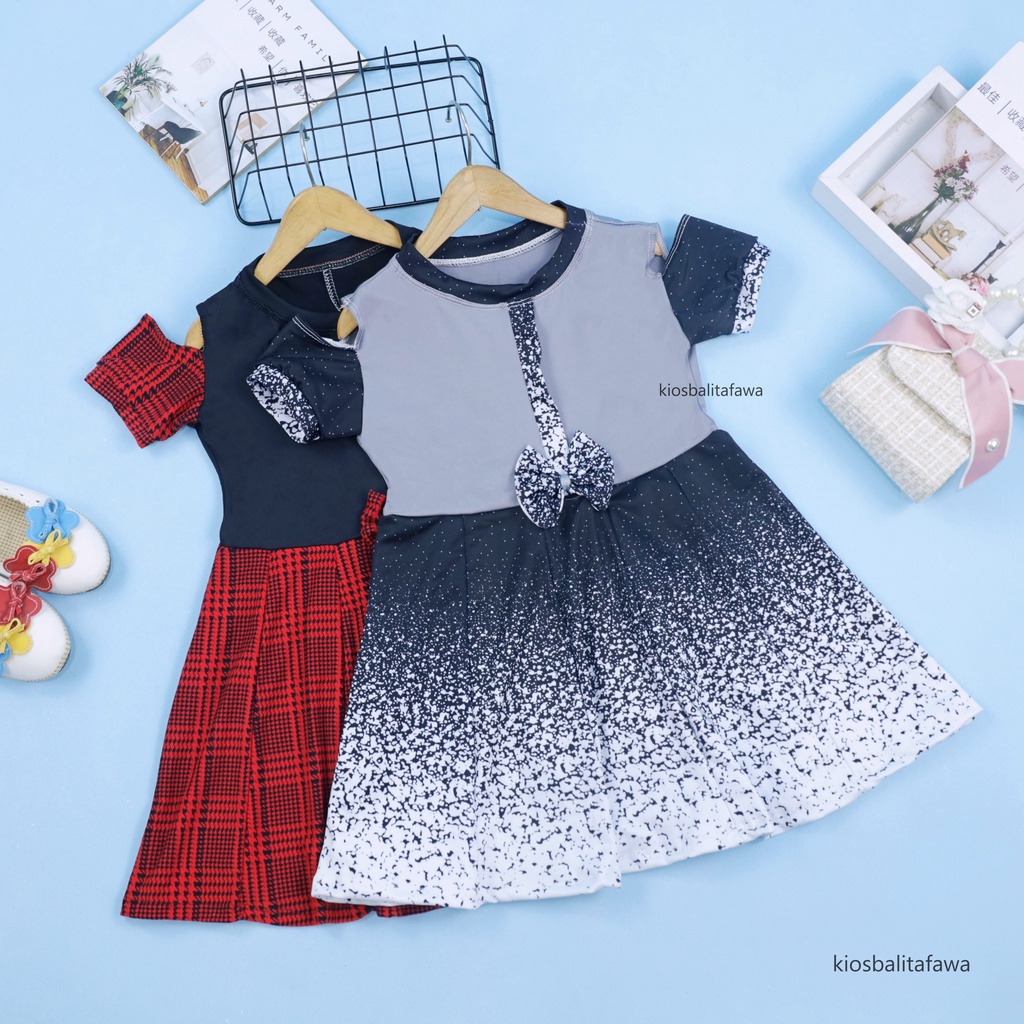 Dress Sabrina 4-5 Tahun / Dress Balita Anak Perempuan Murah Baju Dres Lengan Adem Pita Grosir