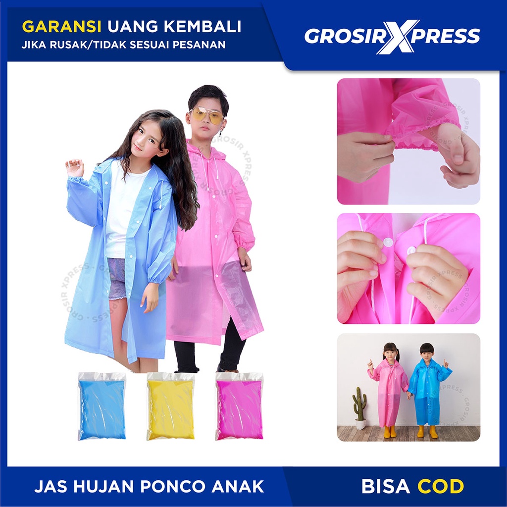 Mantel Hujan Anak Jas Hujan Polos Tebal Transparan Raincoat Anak Model Ponco Universal Laki Laki Perempuan Baju Pelindung Penutup Badan Anak Saat Hujan Di Perjalanan Jas Ujan Korea | GROSIRXPRESS