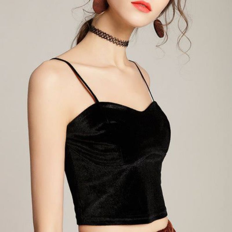 ILONA - Olyn tank top bludru crop top velvet korean top 017