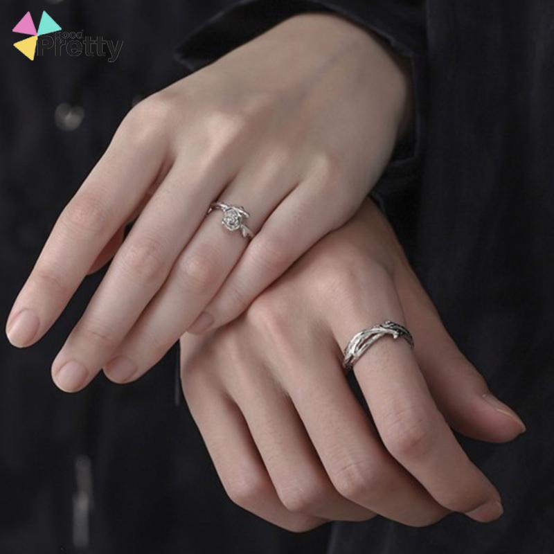 2Pcs/Set Cincin Wanita Mawar Korea Fashion Sederhana Adjustable Cincin Perhiasan Fashion - PD