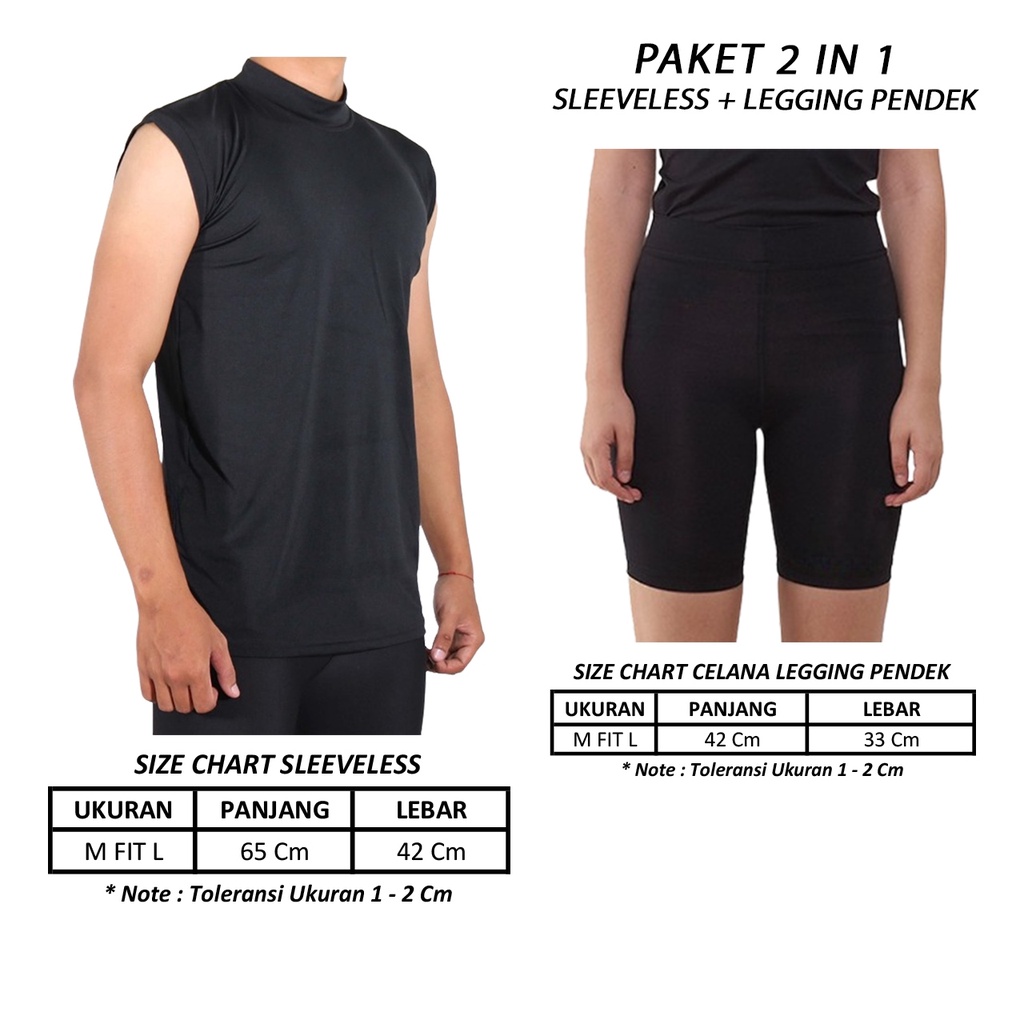 PAKET 2IN1 BASELAYER SLEEVELESS TANPA LENGAN CELANA PENDEK BASELAYER DALEMAN GYM FITNESS OLAHRAGA