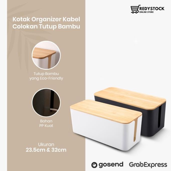 

KOTAK ORGANIZER KABEL CHARGER CABLE MANAGEMENT BOX TUTUP BAMBU