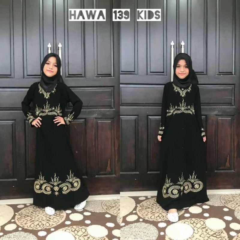 Abaya Gamis Maxi Dress Arab Saudi Bordir HAWA 139 Turki Umroh Dubai Turkey India Jetblack Hitam Syari