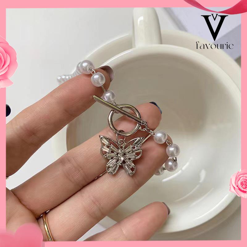CODFashion Mutiara Manik-manik Kalung Elegan Kupu-kupu Liontin Klavikula Kalung Aksesoris Wanita-FA