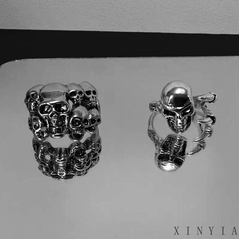 【Bayar di tempat】Mendominasi Fashion Cincin Pria Tengkorak Naga Vintage Punk Kepribadian Cincin