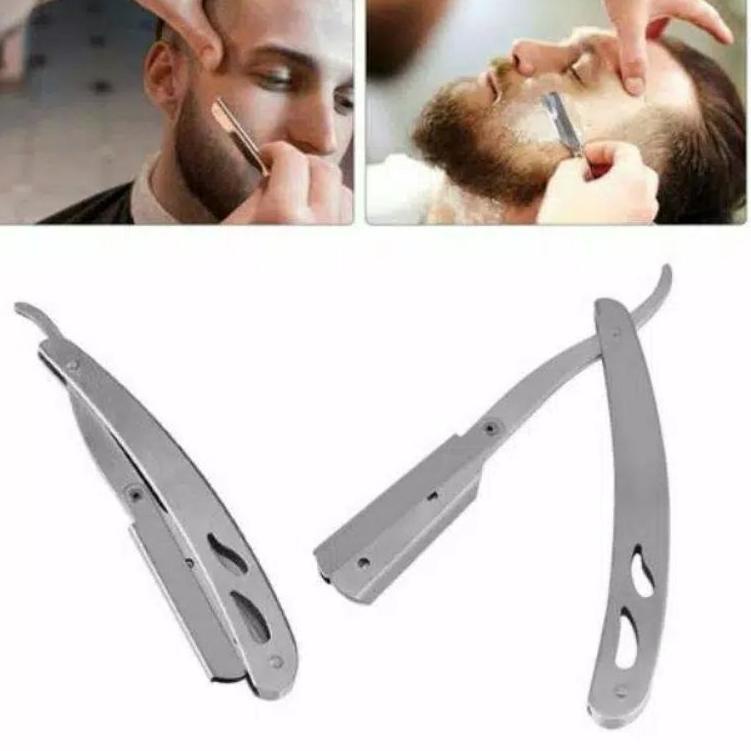 ス Razor Stainless Steel Pisau Cukur Lipat Kumis Jenggot Pisau Pangkas Rambut Babershop Perontok Ramb