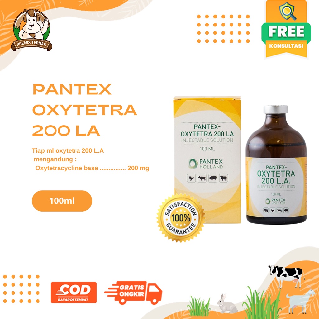 PANTEX OXYTETRA 200 LA - Obat Antibiotik Pencernaan &amp; Pernafasan Ternak - Obat sapi - Obat kambing - Mirip Vet Oxy La &amp; Limoxin La - Pantex Holland