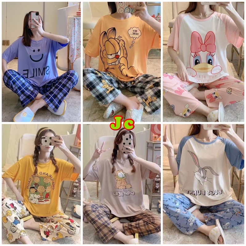 JC- SETELAN BAJU TIDUR PIYAMA WANITA IMPORT CP / Stelan Oversize Korea CP import / Stelan wanita murah import