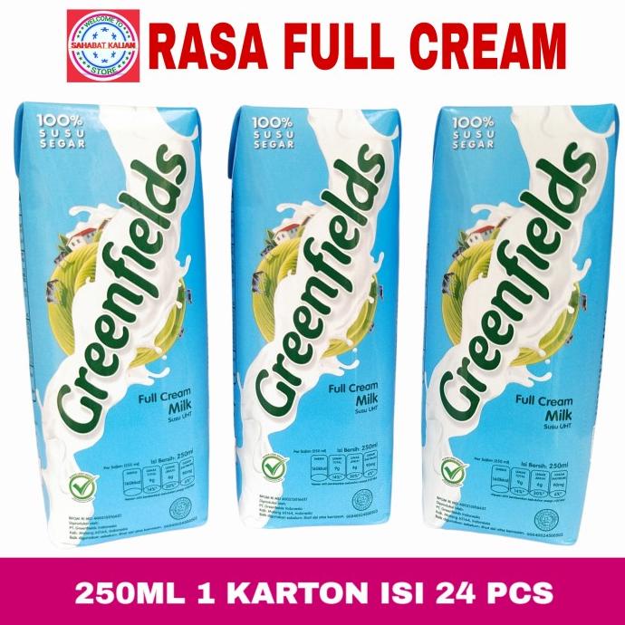 

SUSU UHT GREENFIELDS FULL CREAM MILK 250ML 1 KARTON ISI 24 PCS TERLARIS TERPERCAYA ORIGINAL
