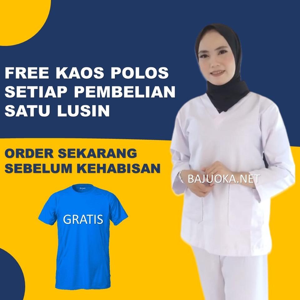 [Z-B4B[♥] Pakaian Baju Seragam Kerja Ok Perawat Oka Drill Murah Jaga Petugas Medis Terbaru Lengan 3/