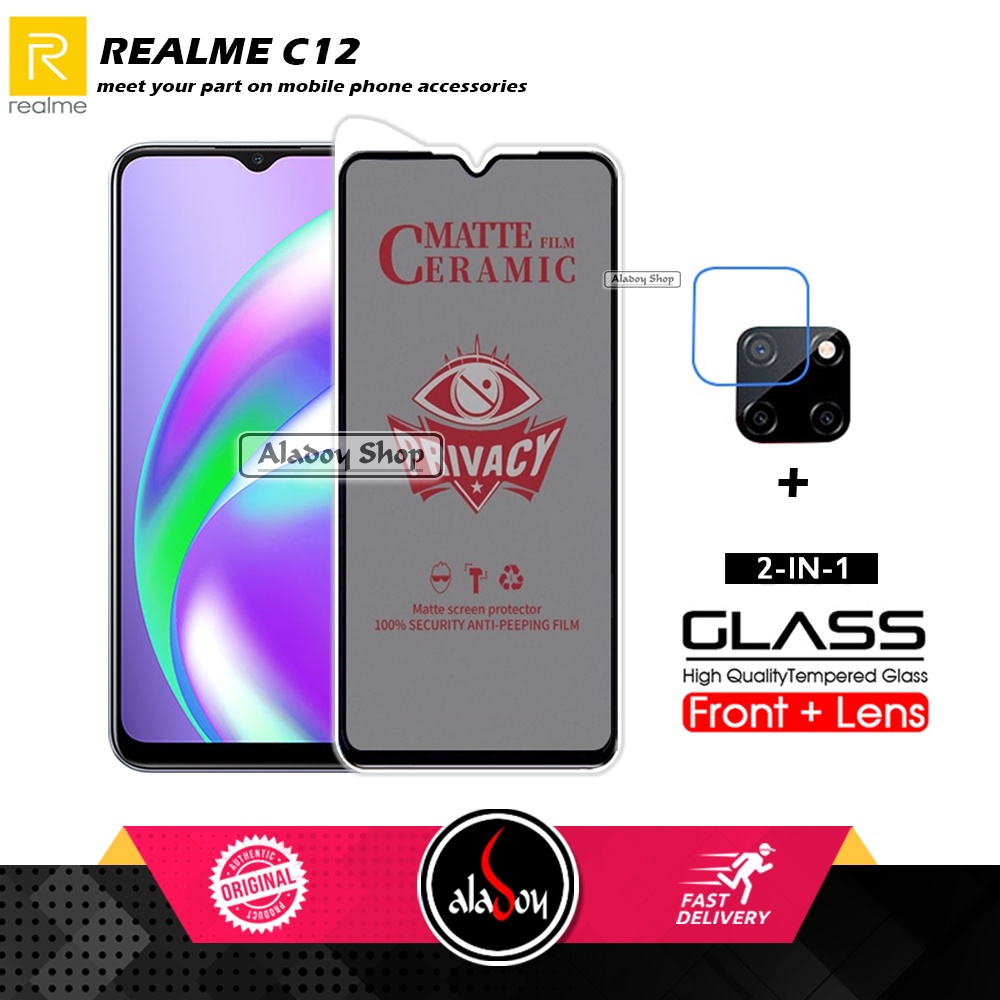 PAKET 2IN1 Anti Gores Privacy Realme C12 + Tempered Glass Kamera