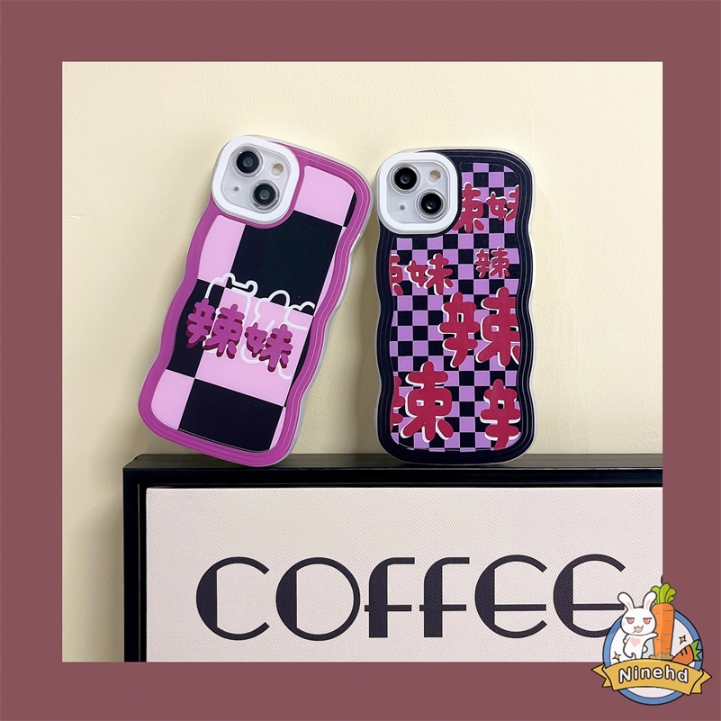 IPHONE Casing Kompatibel Untuk Iphone14 13 12 11 Pro Max X Xr Xs Max8 7 6 6s Plus Ungu Fashion Kotak-Kotak Silikon Soft Case Gelombang Bingkai Shockproof Pelindung Lensa Kamera Phone Case