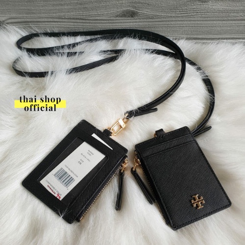 

TERLENGKAP (100% ORIGINAL) TORY BURCH Lanyard ID Card Holder TB Logo Black Code 5295