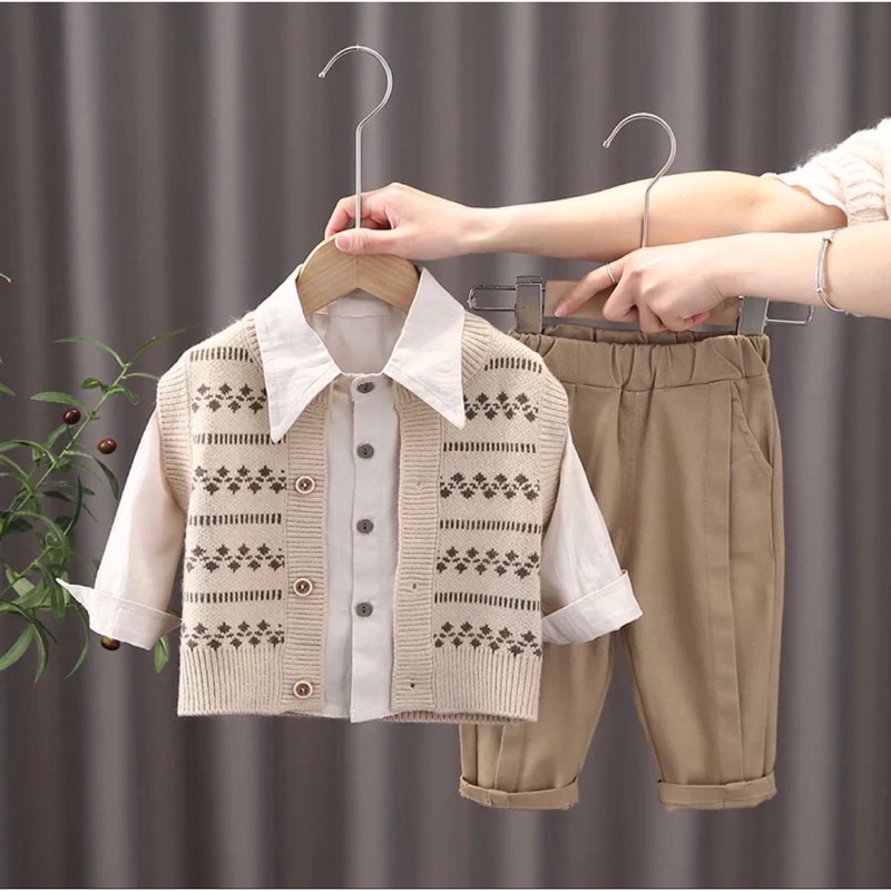 NEW TRENDY SETELAN 3 IN 1 KEMEJA RAJUT BAYI ANAK (UNISEX) MOTIF RAJUT ZAKY USIA 6 BULAN-5 TAHUN BEST QUALITY TERBARU TERMURAH/ FASHION TRENDY SETELAN 3 IN 1 KEMEJA RAJUT BAYI ANAK LAKI-LAKI/ BEST FASHION SETELAN 3 IN 1 KEMEJA RAJUT BAYI ANAK PEREMPUAN