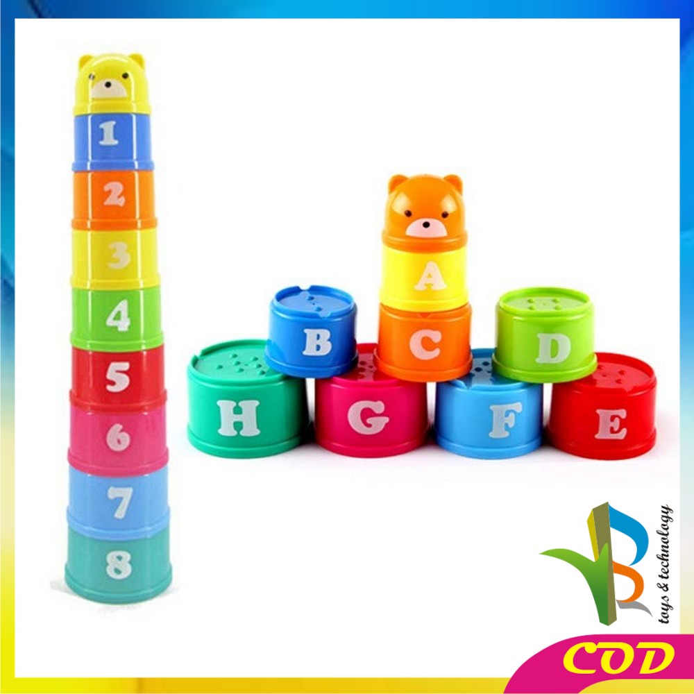 RB-M21 Mainan Anak Stacking Cup / Mainan Susun Gelas 9PCS Mainan Edukasi Bayi Angka Dan Alfabet