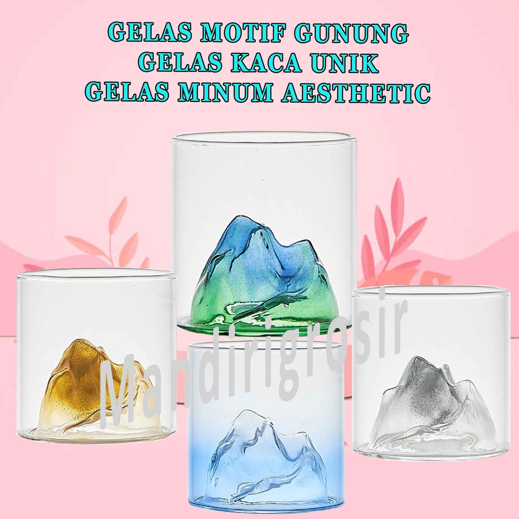 Gelas Minum Mountain Teh Wine - Gelas Kaca Aesthetic - Gelas Motif Gunung - Gelas Unik