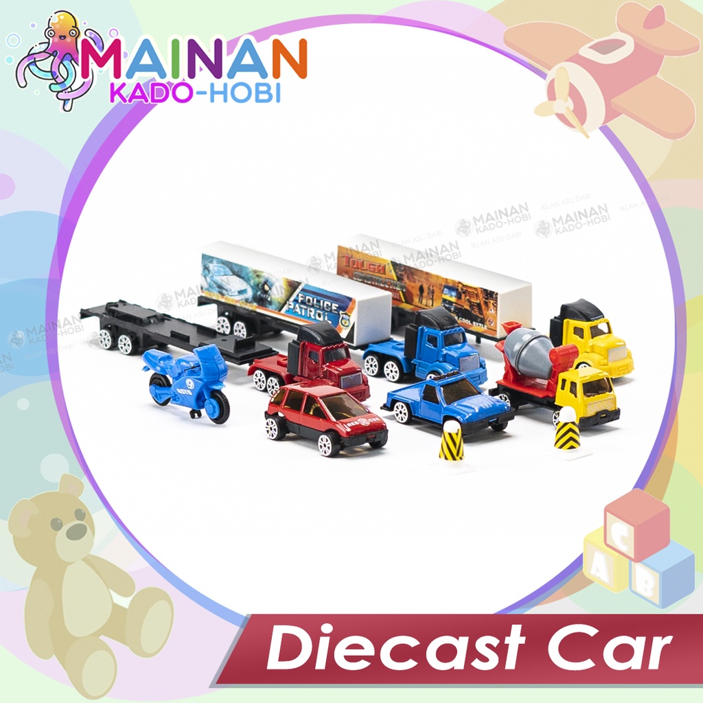 MAINAN ANAK DIECAST CAR MINIATUR MOBIL POLICE PATROLI TRUK KONSTRUKSI