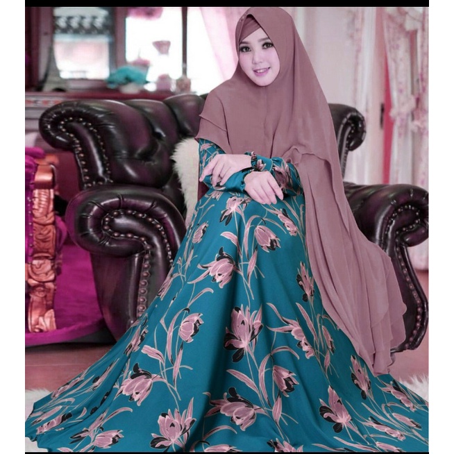 Monalisa klok 4meter best seller gamis motif set hijab ceruty fashion muslim terbaru