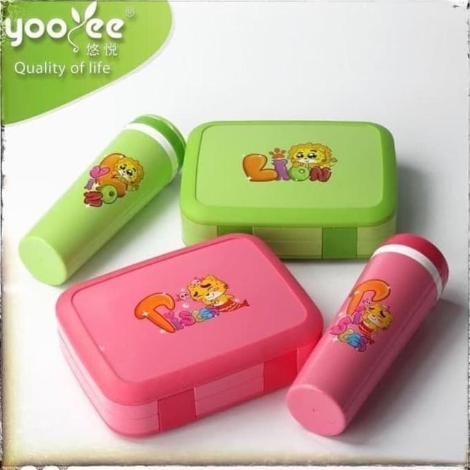 YOOYEE LUNCHBOX 618 PINK GREEN / TEMPAT MAKAN FREE TAS