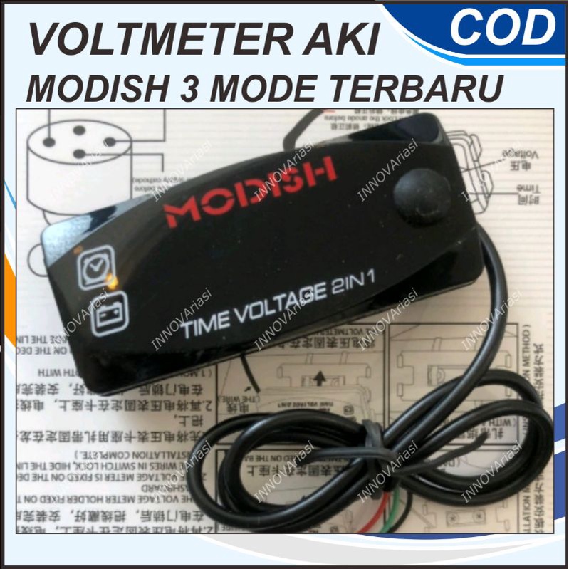 VOLTMETER MODISH DIGITAL WATERPROOF MULTIFUNGSI 12V DC: PENGUKUR SUPLAY ARUS ADAPTOR PENGUKUR TEGANG