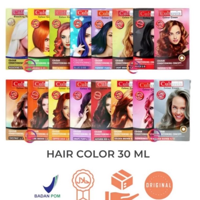 

CULTUSIA Hair Color & Marshmallow 30ml (Box) - Semir Pewarna Rambut - Cat Rambut