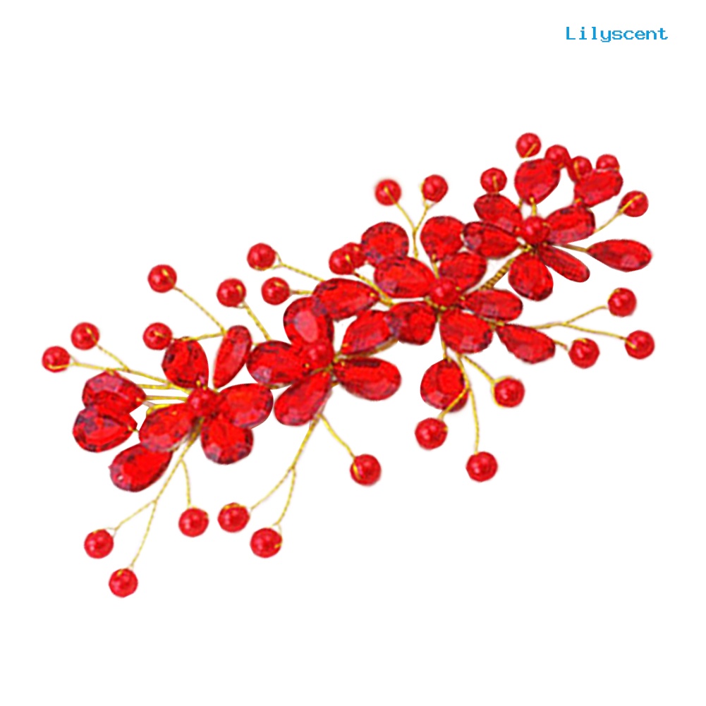 [LS]Bunga Merah Wanita Pernikahan Pernikahan Pengantin Pesta Aksesary Handmade Hair Pin Klip Perhiasan