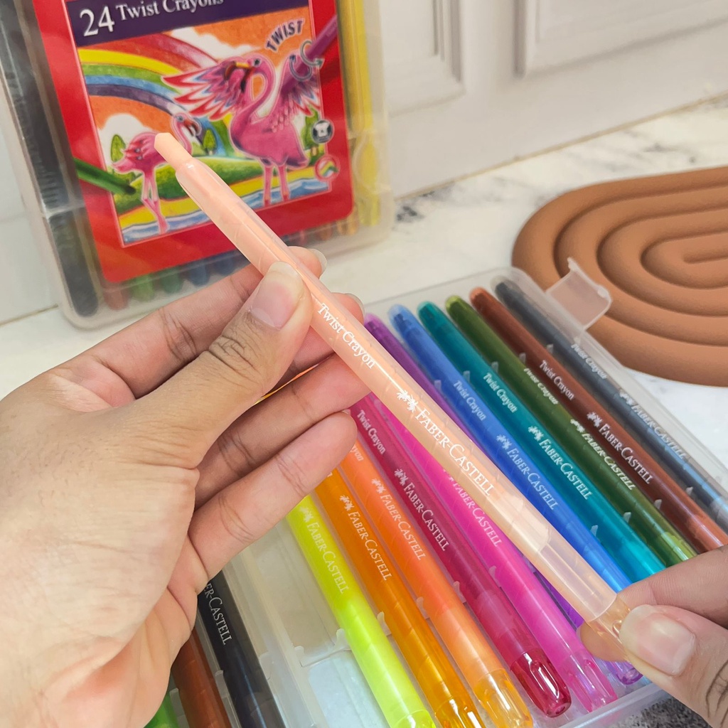 KRAYON TWIST FABER CASTELL ISI 24 PCS WARNA-WARNI LENGKAP BEST QUALITY CRAYON PUTAR ALAT MEWARNAI MENGGAMBAR KUALITAS TERJAMIN PERLENGKAPAN SEKOLAH DAN KANTOR READY COD