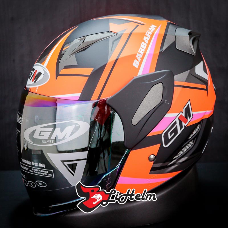GM HELM FIGHTER BARBARIAN | BLACK ORANGE DOFF | SINGLE VISOR