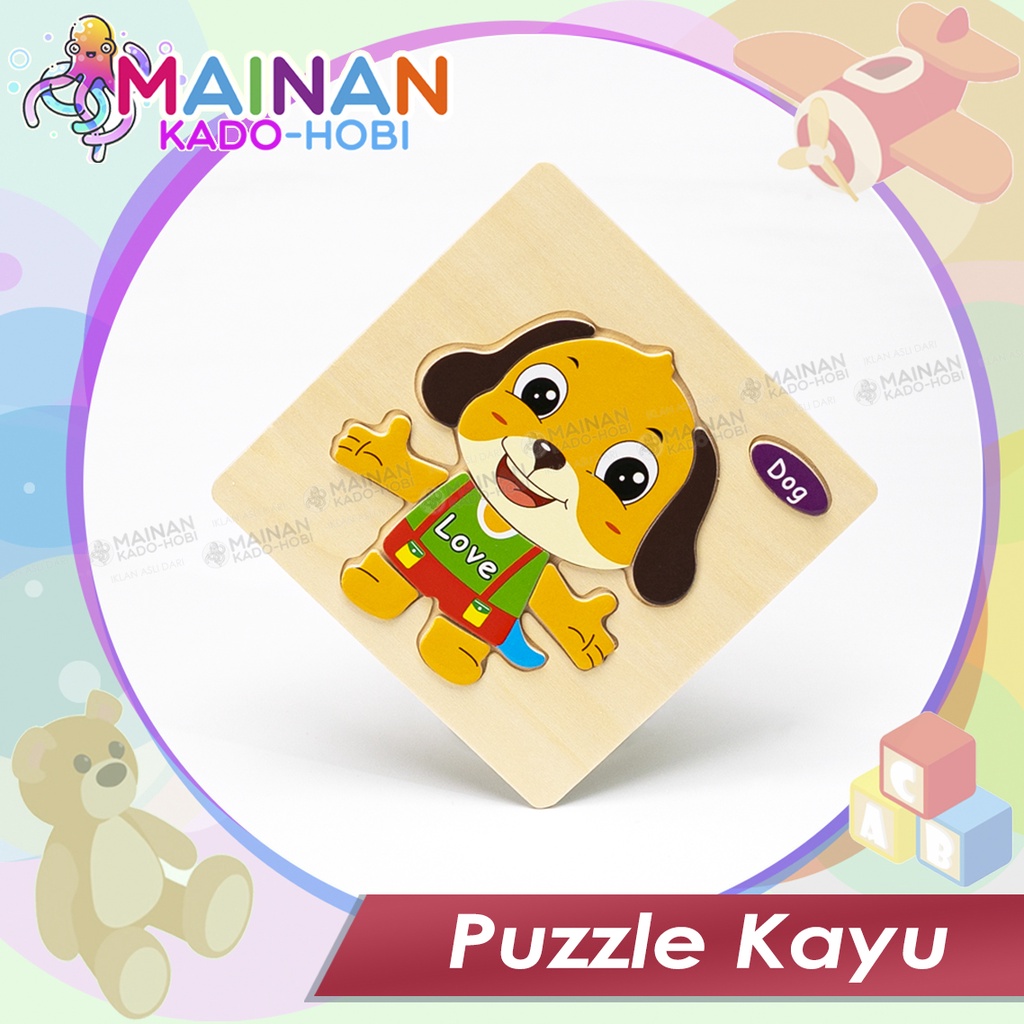 MAINAN SUSUN PUZZLE KAYU ANAK MOTIF ANIMAL ANJING PUPPY DOGGY